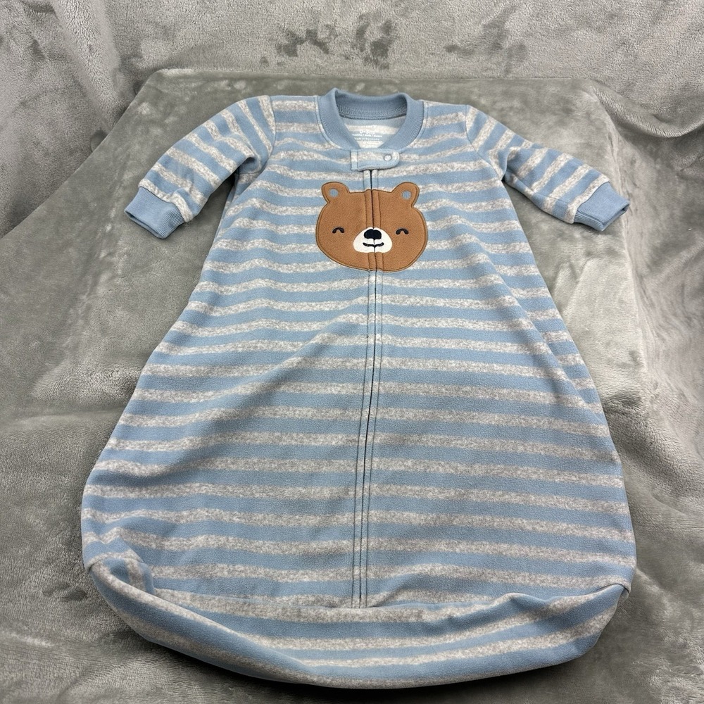 Carter's Sleeper Sleep Sack Pajamas 0-3 Months Blue Gray Stripe Bear